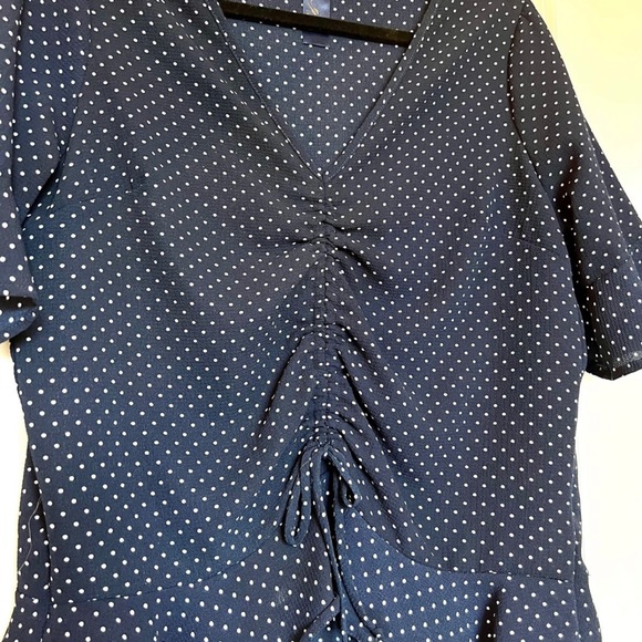 Francesca’s Navy Blue Blouse with White Polka Dots - Picture 2 of 5